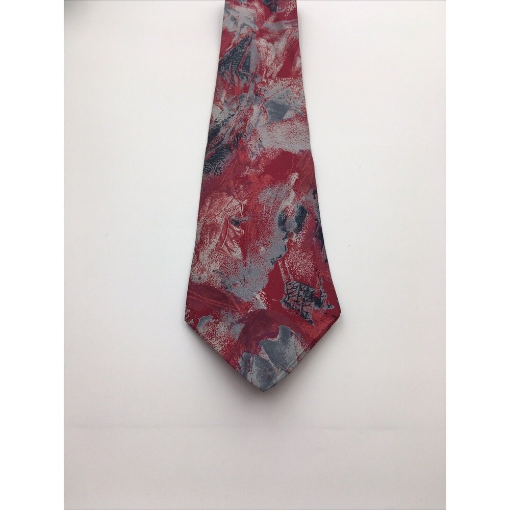 Torriani Mens Silk Tie Red Silver Grey Splash Of Color Made in Italy. Abstract